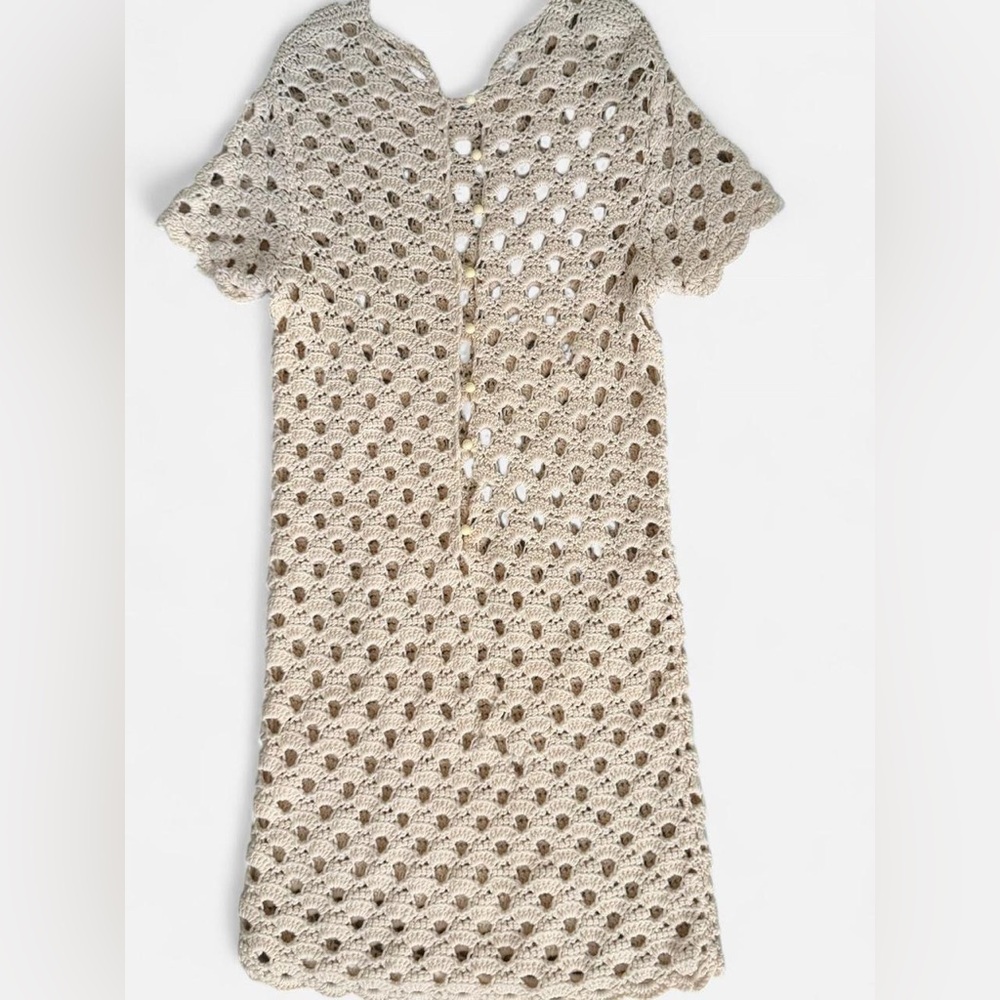 Handmade Crochet Short Sleeve Cream Dress
